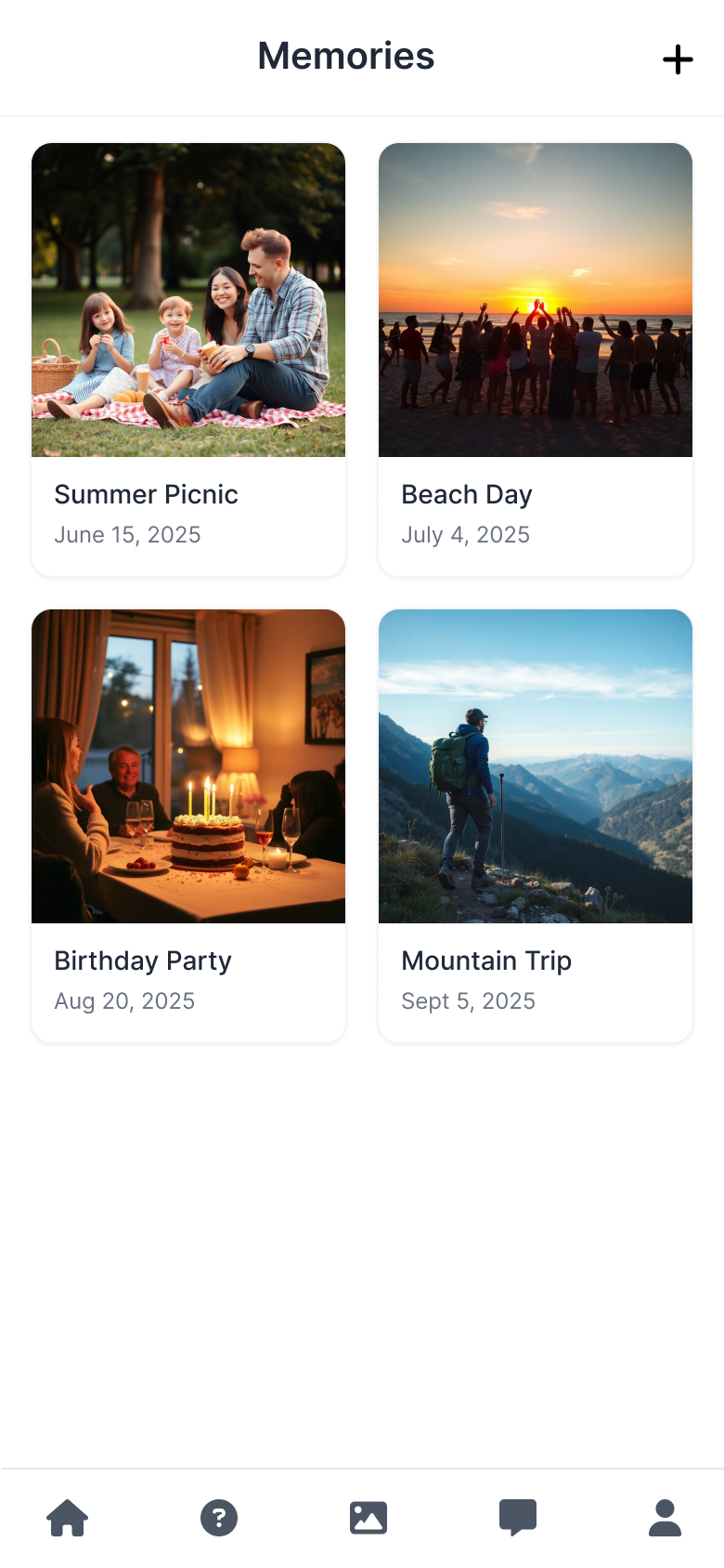 Happlace app screenshot with memories screen